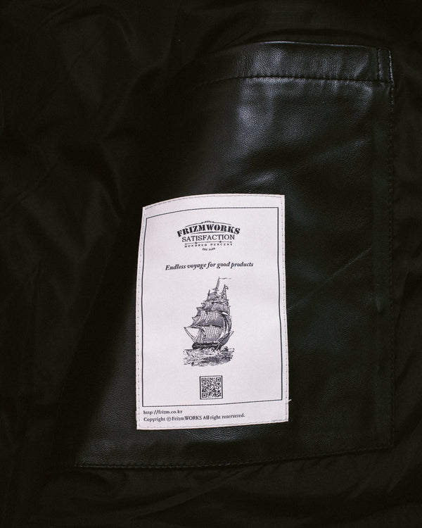 LEATHER KARAKORAM GOOSE DOWN PARKA JACKET - BLACK