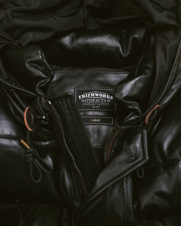 LEATHER KARAKORAM GOOSE DOWN PARKA JACKET - BLACK