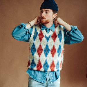 Beams+ - ARGYLE MOHAIR VEST - WHITE/MULTI -  - Alternative View 1