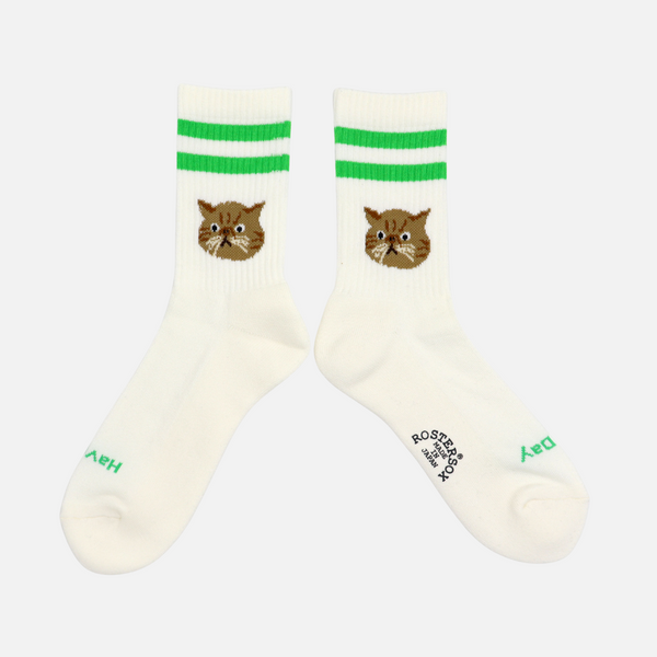 CAT SOCK - WHITE/GREEN