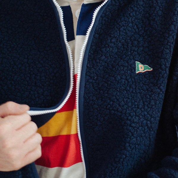 BOUCLE WOOL FLEECE JACKET - NAVY