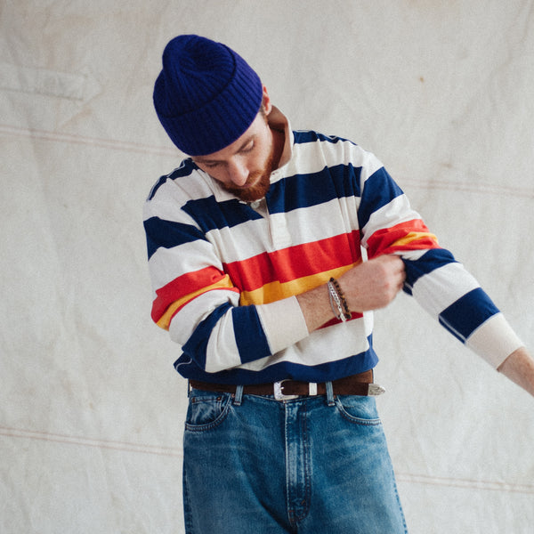 STRIPED RUGBY SHIRT - WHITE/NAVY-RED