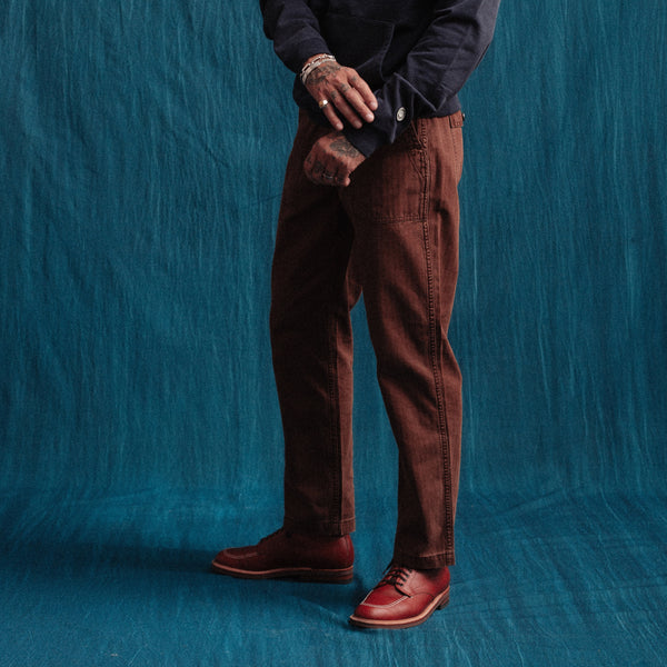 HERRINGBONE FATIGUE PANT - BROWN