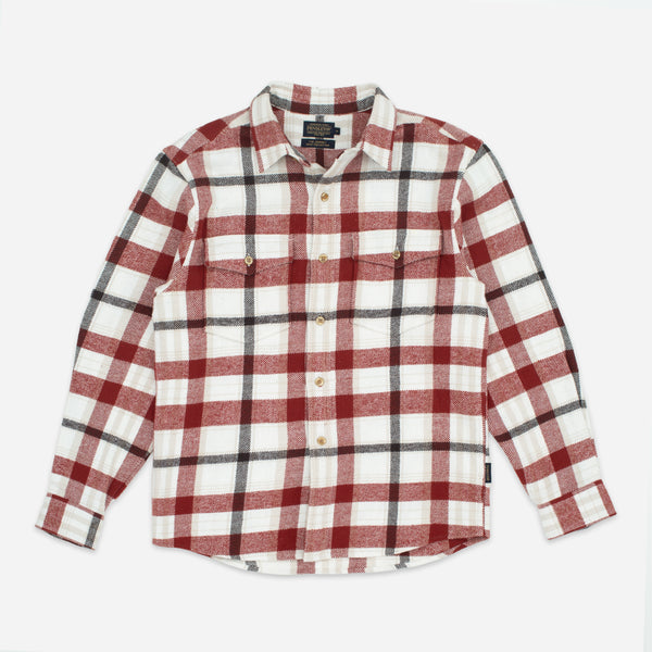 BIG POCKET FLANNEL SHIRT - WHITE/BRANDY BROWN