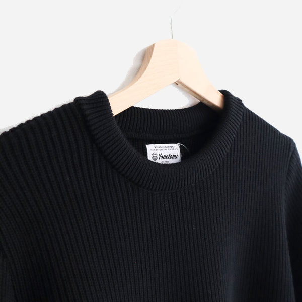 EX FINE WOOL RIB KNIT SWEATER - BLACK