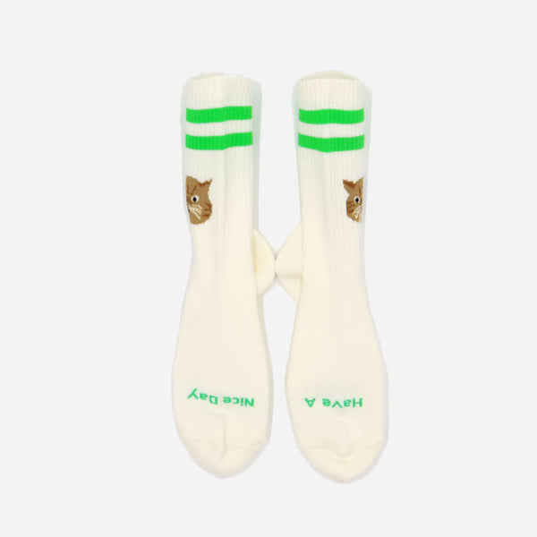 CAT SOCK - WHITE/GREEN