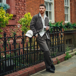 Knickerbocker - CANAL PLEATED TWILL & LINEN TROUSER - BLACK OLIVE -  - Alternative View 1