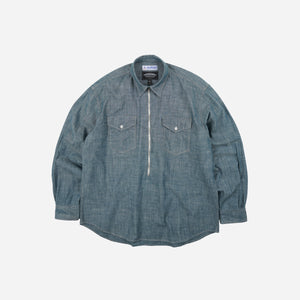 Frizmworks - Frizmworks Kuroki Chambray Half Zip Shirt - Washed Blue -  - Main Front View