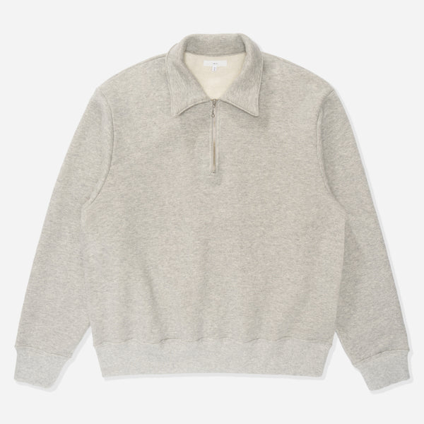 WOOL BLEND QUARTER ZIP SWEATSHIRT - HEATHER GREY