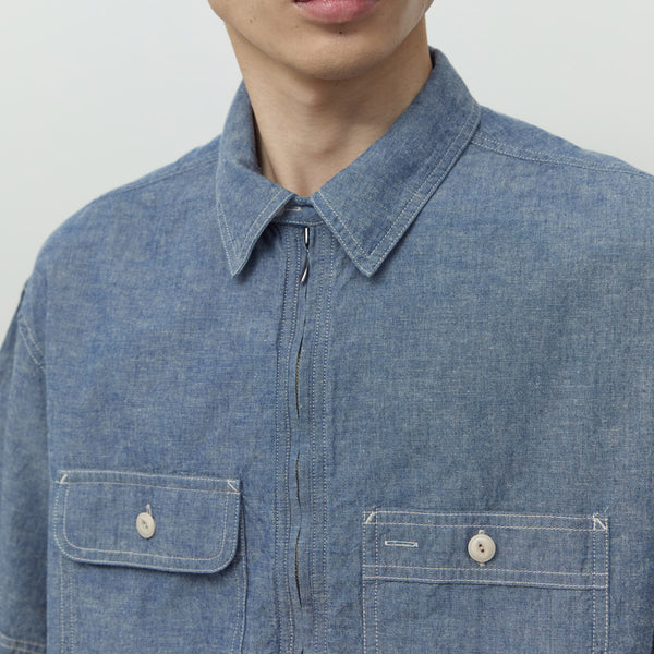CHAMBRAY HALF SHIRT - INDIGO CHAMBRAY