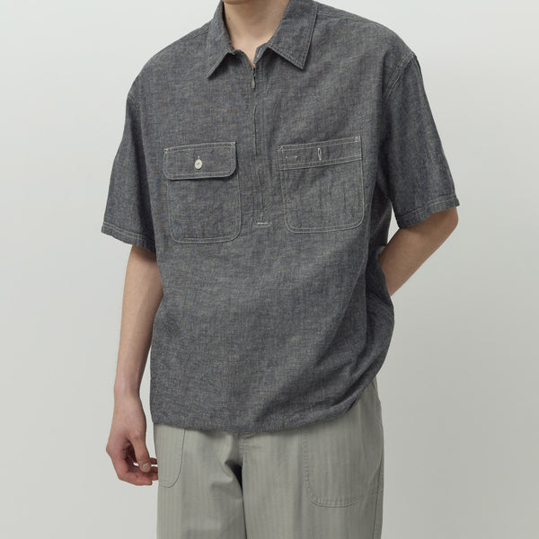 CHAMBRAY HALF SHIRT - BLACK CHAMBRAY