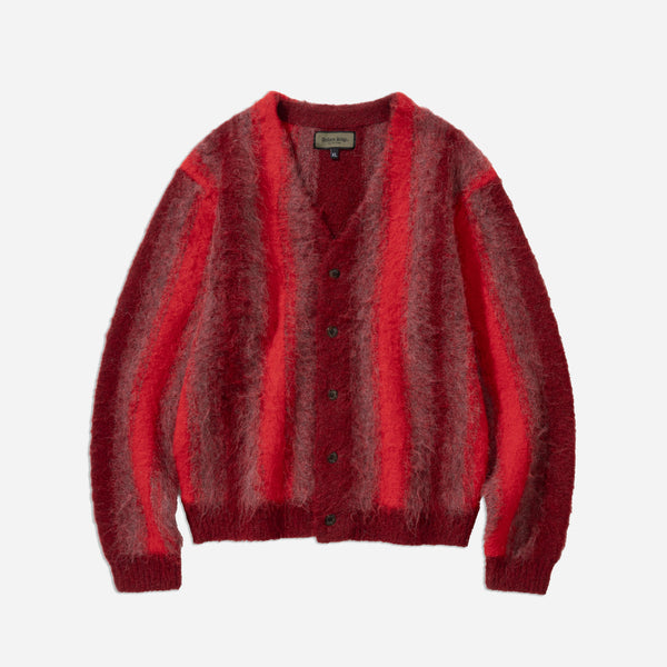 MOHAIR STRIPE CARDIGAN - RED