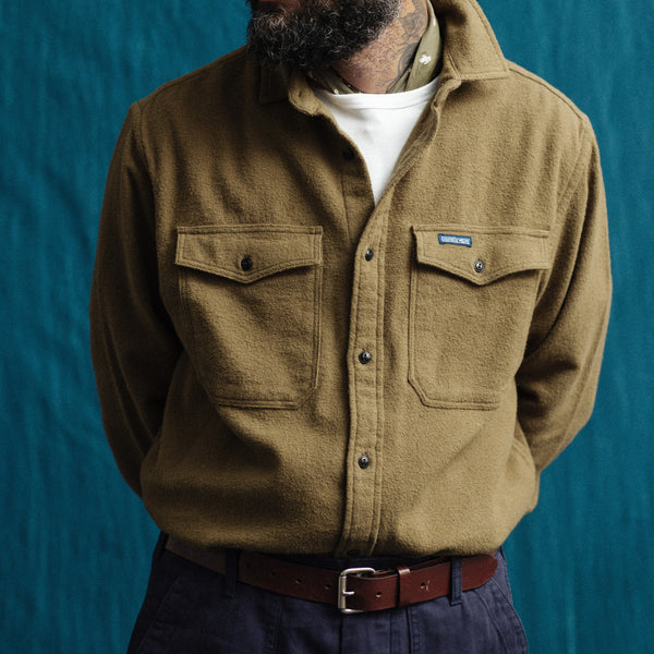 NOTCHED POCKET HEAVY FLANNEL OVERSHIRT - OLIVE
