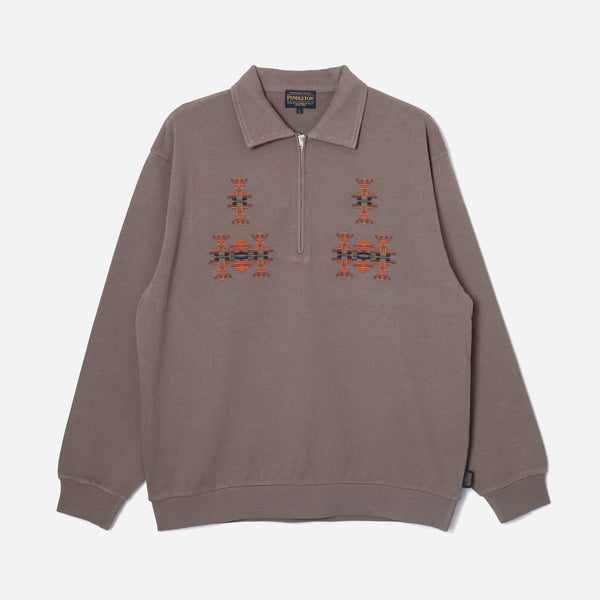 PIGMENT DYED HALF ZIP SWEATSHIRT - MOCHA