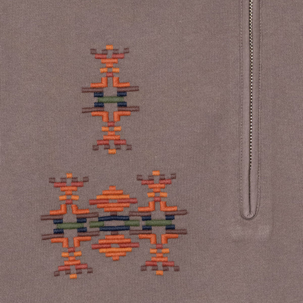 PIGMENT DYED HALF ZIP SWEATSHIRT - MOCHA