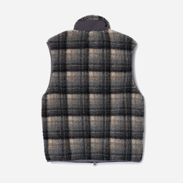 SHERPA BOA FLEECE VEST - PLAID/OFF WHITE-MUSTARD