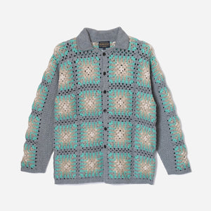 Pendleton - CROCHET POLO BUTTON KNIT - TEAL/GREIGE -  - Main Front View