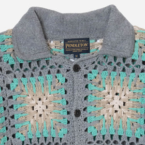 Pendleton - CROCHET POLO BUTTON KNIT - TEAL/GREIGE -  - Alternative View 1