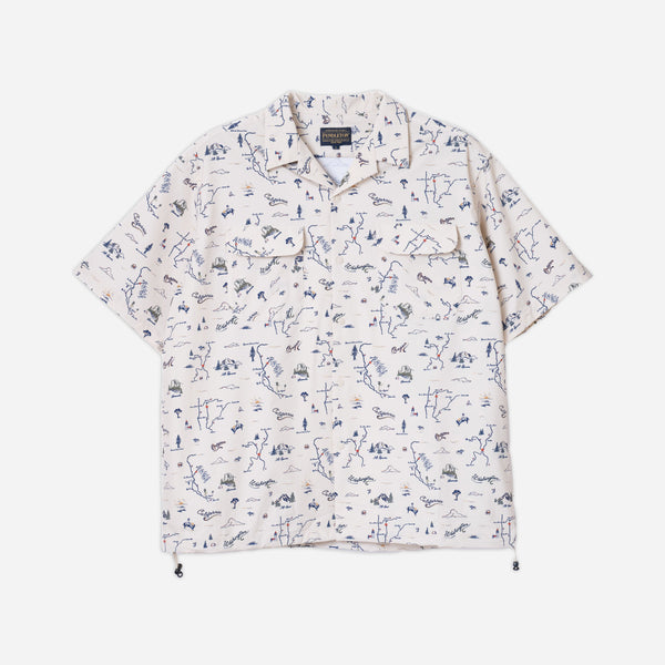 OPEN COLLAR SHIRT JACKET - BATIK FLORAL ECRU