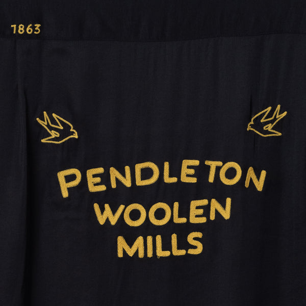 PIPING OPEN COLLAR BOWLING SHIRT - BLACK