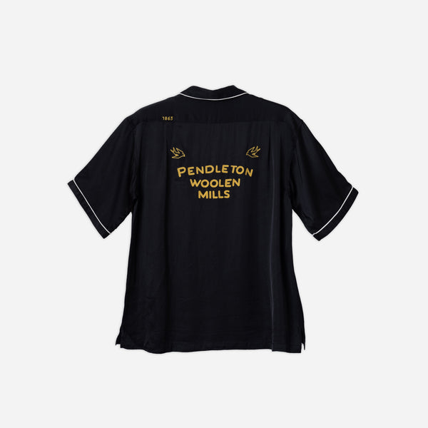 PIPING OPEN COLLAR BOWLING SHIRT - BLACK