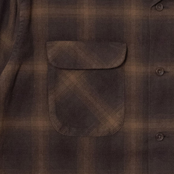 OPEN COLLAR PLAID SHIRT - BROWN/BEIGE