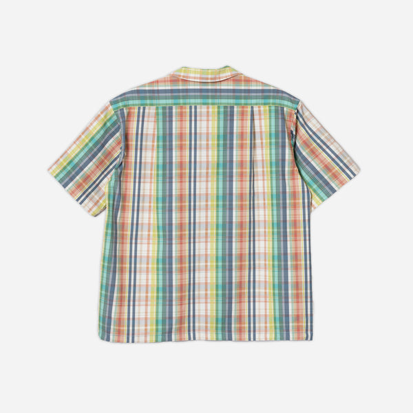 OPEN COLLAR SHIRT JACKET - GREEN/IVORY MADRAS