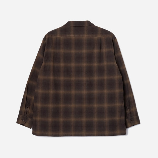 OPEN COLLAR PLAID SHIRT - BROWN/BEIGE