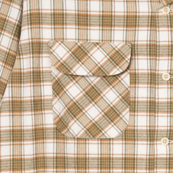 OPEN COLLAR PLAID SHIRT - KHAKI/IVORY