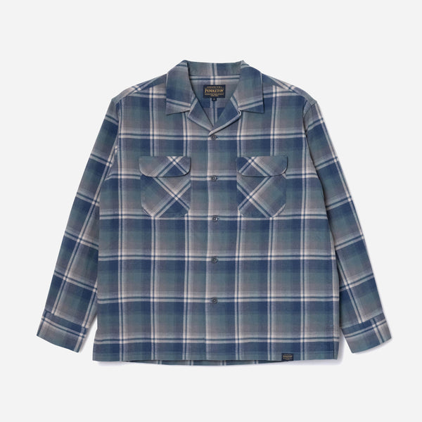 OPEN COLLAR PLAID SHIRT - DUSTY BLUE