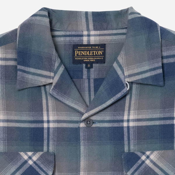 OPEN COLLAR PLAID SHIRT - DUSTY BLUE