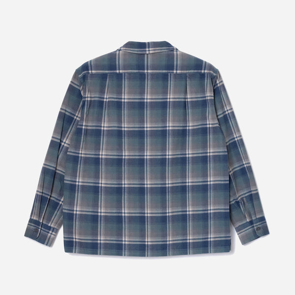 OPEN COLLAR PLAID SHIRT - DUSTY BLUE