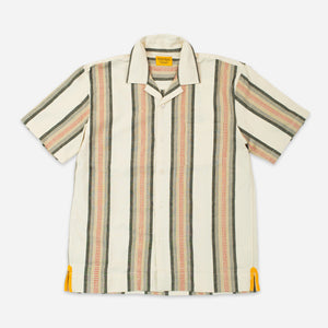 Original Madras Trading Company - CUBAN JACQUARD STRIPE SHIRT - ORANGE/GREEN -  - Main Front View