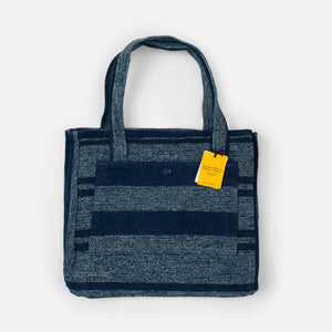 Original Madras Trading Company - MAT WEAVE BEACH TOTE BAG - NAVY STRIPE -  - Main Front View