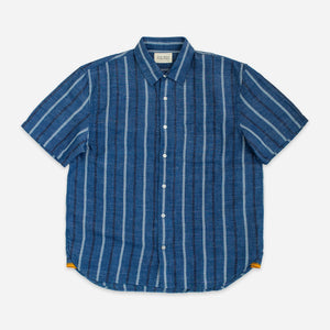 Original Madras Trading Company - LAX NATURAL DYE HEMP STRIPE SS SHIRT - INDIGO -  - Main Front View