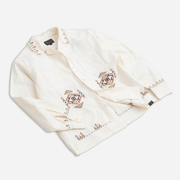 EMBROIDERED OPEN COLLAR POCKET SHIRT - IVORY BEACON ROCK