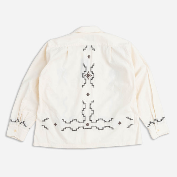 EMBROIDERED OPEN COLLAR SHIRT - IVORY OXBOW