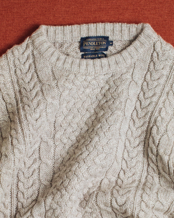 SHETLAND WOOL FISHERMANS SWEATER - WHEAT MIX
