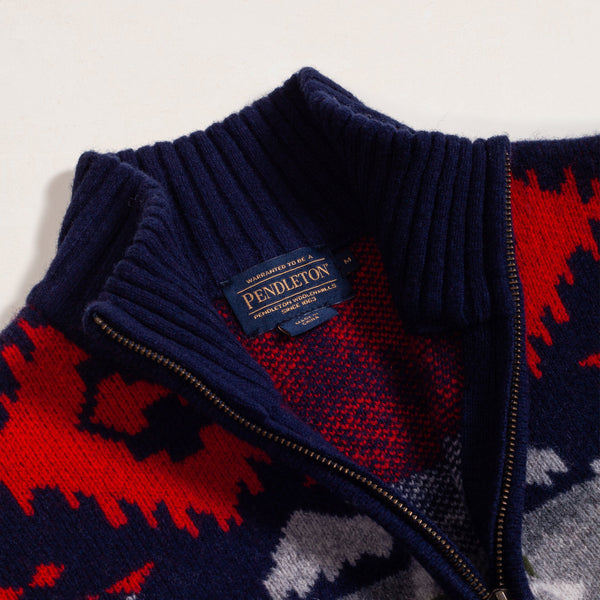 NEHALEM 1/4 ZIP WOOL SWEATER - NAVY/RED