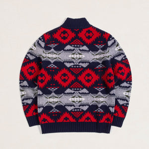 Pendleton - NEHALEM 1/4 ZIP WOOL SWEATER - NAVY/RED -  - Alternative View 1