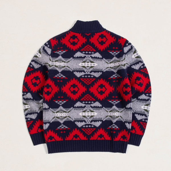 NEHALEM 1/4 ZIP WOOL SWEATER - NAVY/RED