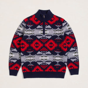 Pendleton - NEHALEM 1/4 ZIP WOOL SWEATER - NAVY/RED -  - Main Front View