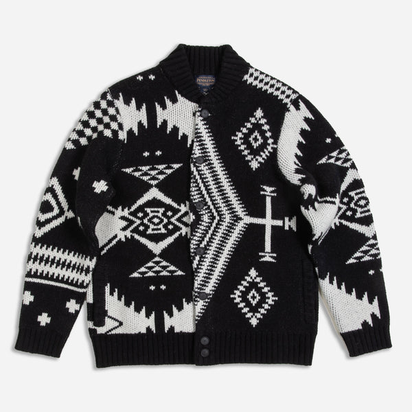 PATCHWORK ICONS BOMBER CARDIGAN - BLACK/WHITE