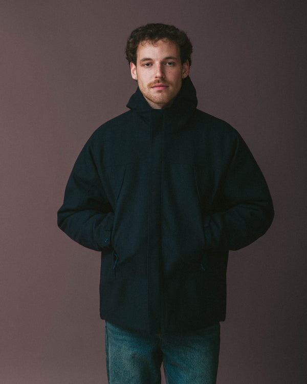 WILLIS HOODED TECH WOOL JACKET - NAVY