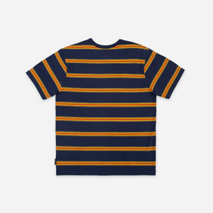 Pendleton - Stripe T-Shirt - Grand Canyon - A navy blue short-sleeve t-shirt with horizontal mustard yellow stripes, shown from the back on a light gray background. - Alternative View 1
