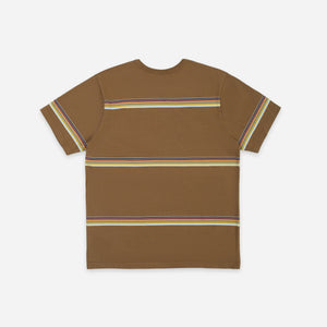 Pendleton - Stripe T-Shirt - Joshua Tree - A brown short-sleeve t-shirt with horizontal multicolor stripes across the chest, waist, and sleeve cuffs, displayed flat against a light gray background. - Alternative View 1
