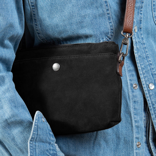 SUEDE SLING BAG - BLACK