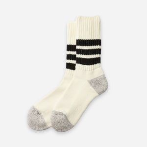 Rototo - COARSE OLD SCHOOL SOCK - WHITE/BLACK -  - Main Front View