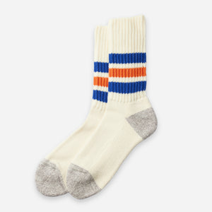 Rototo - RIBBED OLD SCHOOL SOCK - BLUE/ORANGE -  - Main Front View