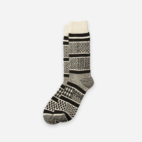 MULTI JACQUARD SOCK - IVORY/BLACK